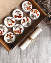 Load image into Gallery viewer, Scented Tea Light Candles Set of 8 - Infused with Rosemary &amp; Orange Carnelian
