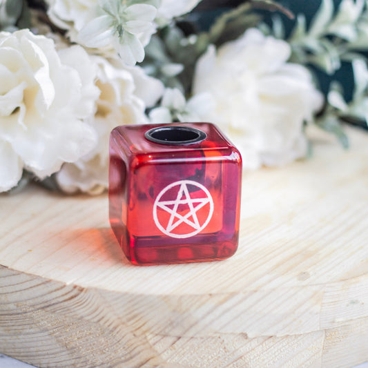Red resin Pentacle print square Candle Holder