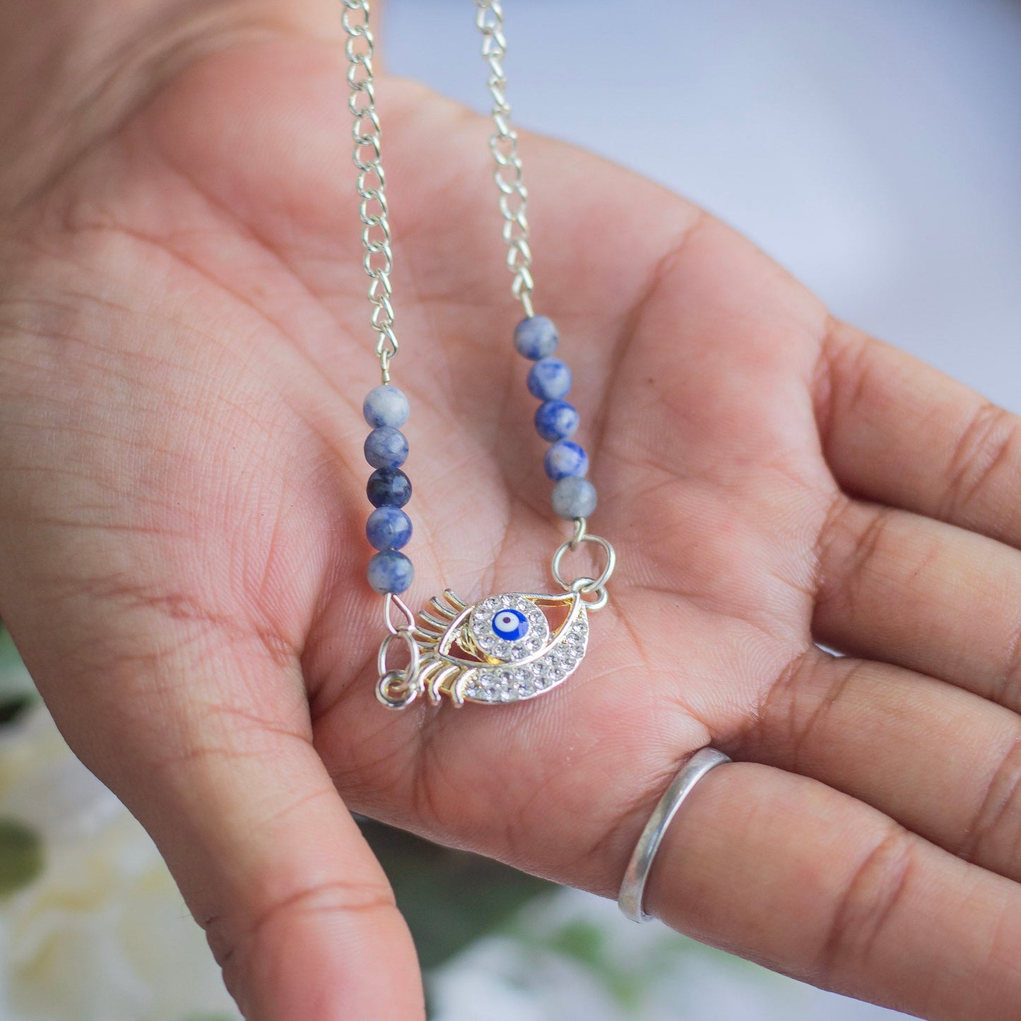 Sodalite with evil eye charm Necklace