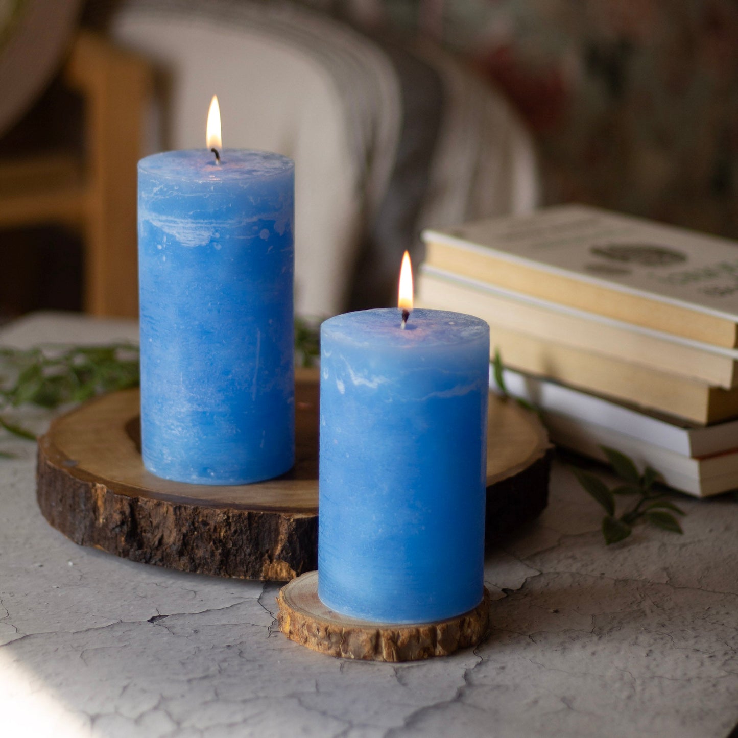 Blue Pillar Unscented Paraffin Candle