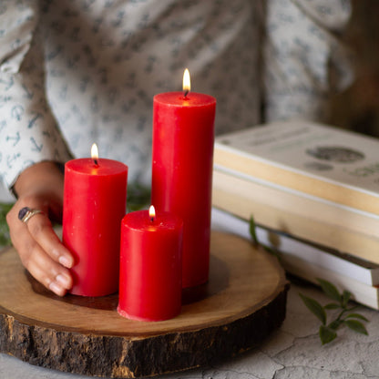 Red Pillar Unscented Candle | Set of 3