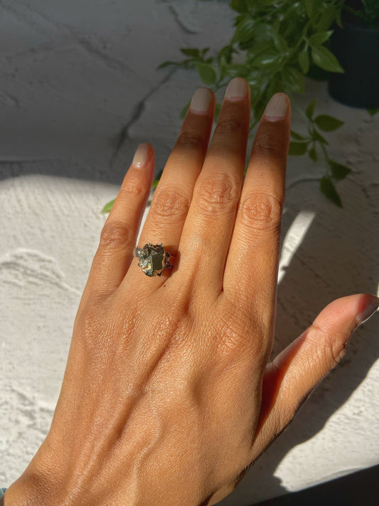 Pyrite Raw Stud Ring (Adjustable)