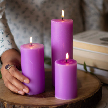 Lavender Pillar Unscented Candle | Set of 3