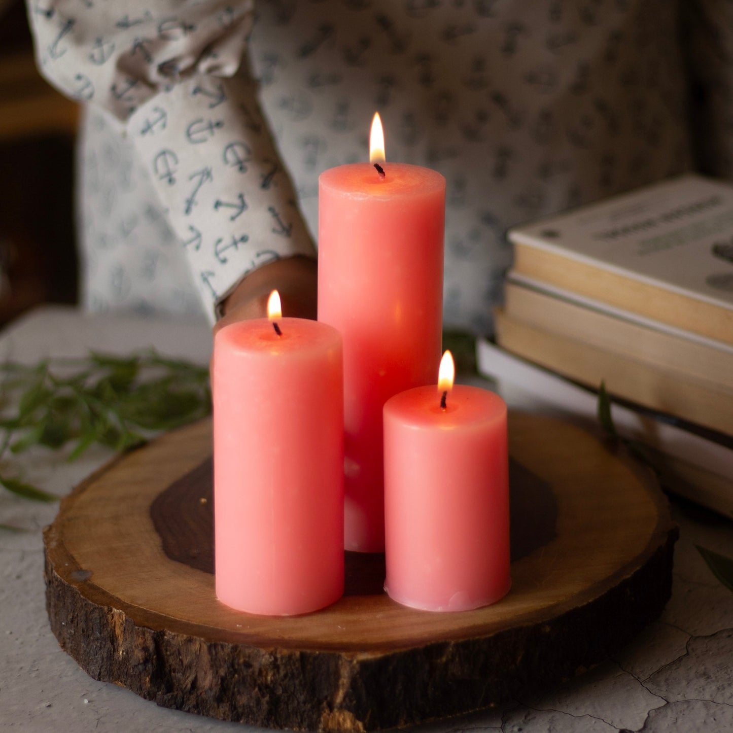 Pink Pillar Unscented Candle | Set of 3