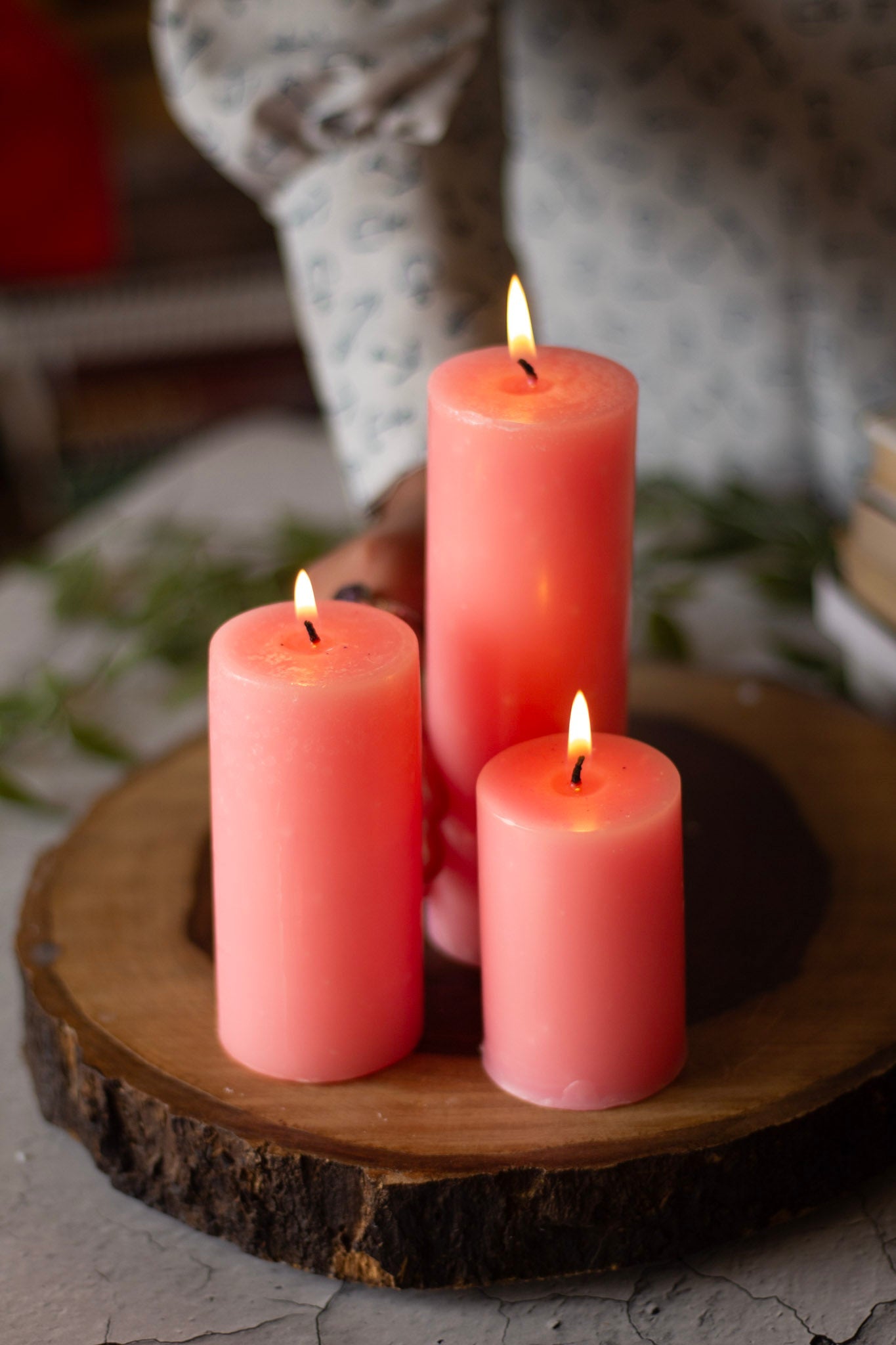 Pink Pillar Unscented Candle | Set of 3