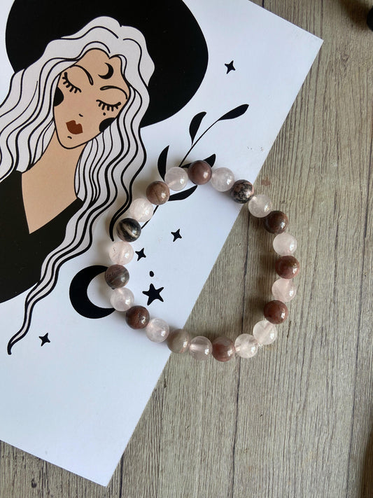 Rhodonite + Rose Quartz Beads Bracelet | Love, Self love, Peace