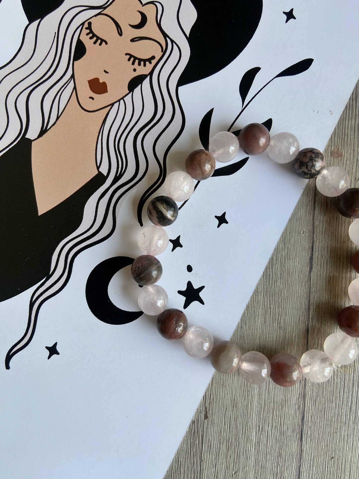 Rhodonite + Rose Quartz Beads Bracelet | Love, Self love, Peace