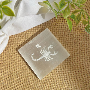 Scorpio Zodiac Carved Selenite Plate - 3 Inches