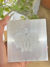 Load image into Gallery viewer, Gemini Zodiac Carved Selenite Plate - 3 Inches
