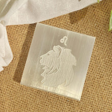 Load image into Gallery viewer, Leo Zodiac Carved Selenite Plate - 3 Inches
