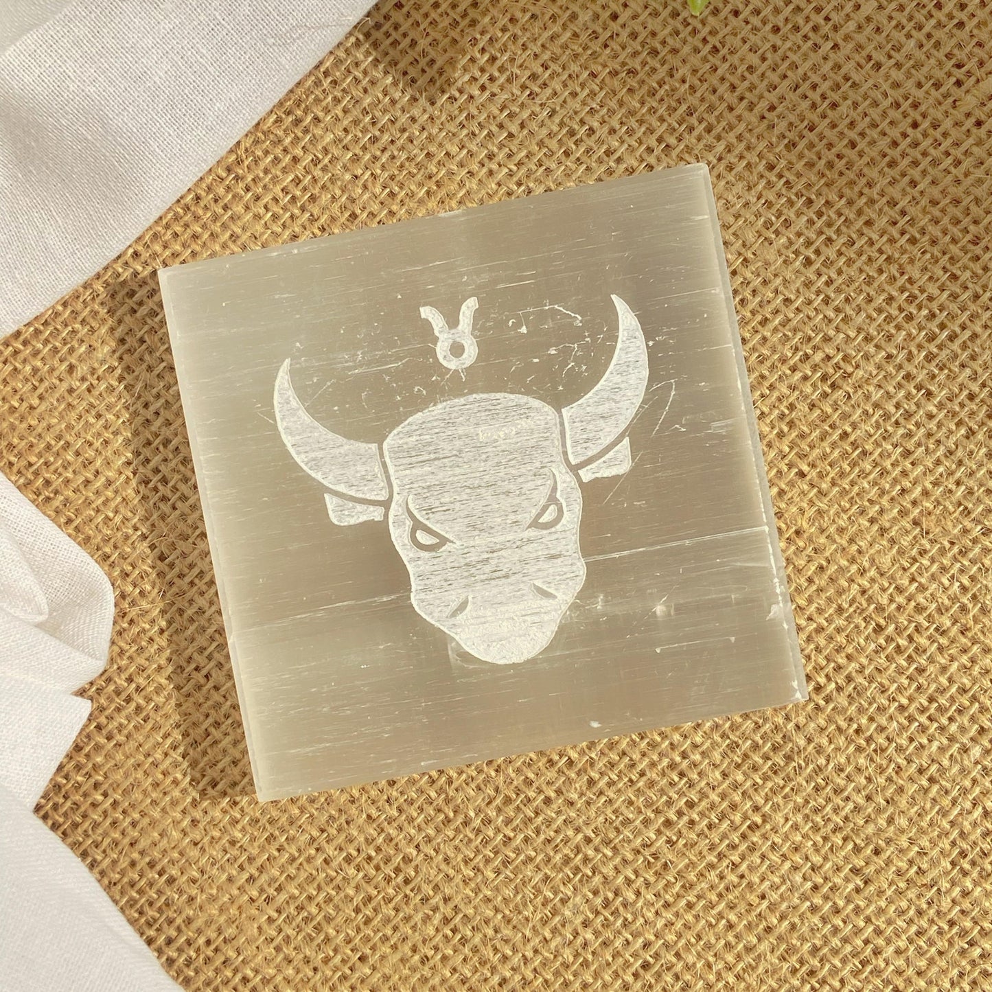 Taurus Zodiac Carved Selenite Plate - 3 Inches