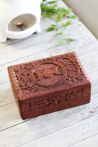 Triple Moon Carved Wooden Box