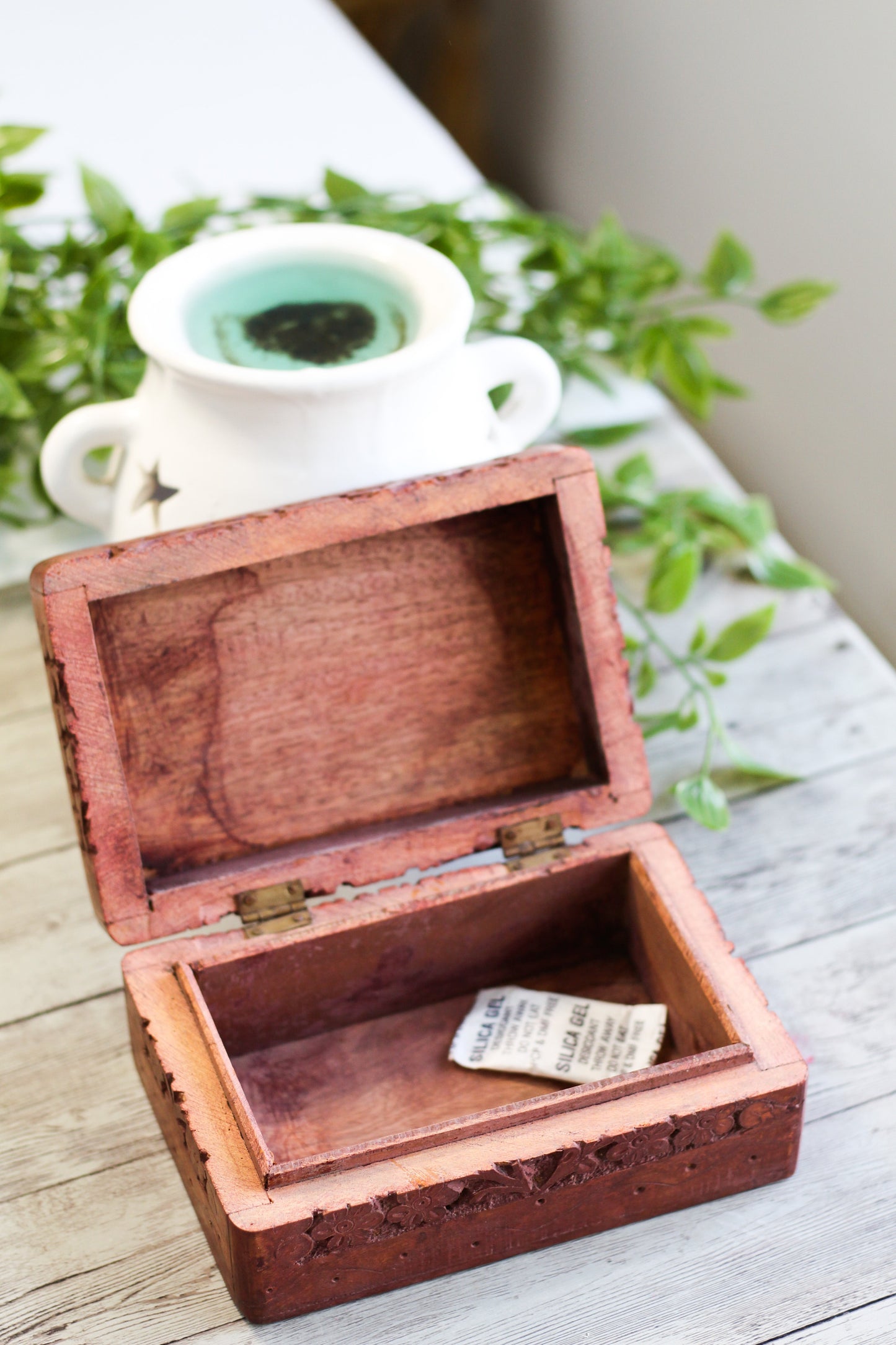 Triple Moon Carved Wooden Box