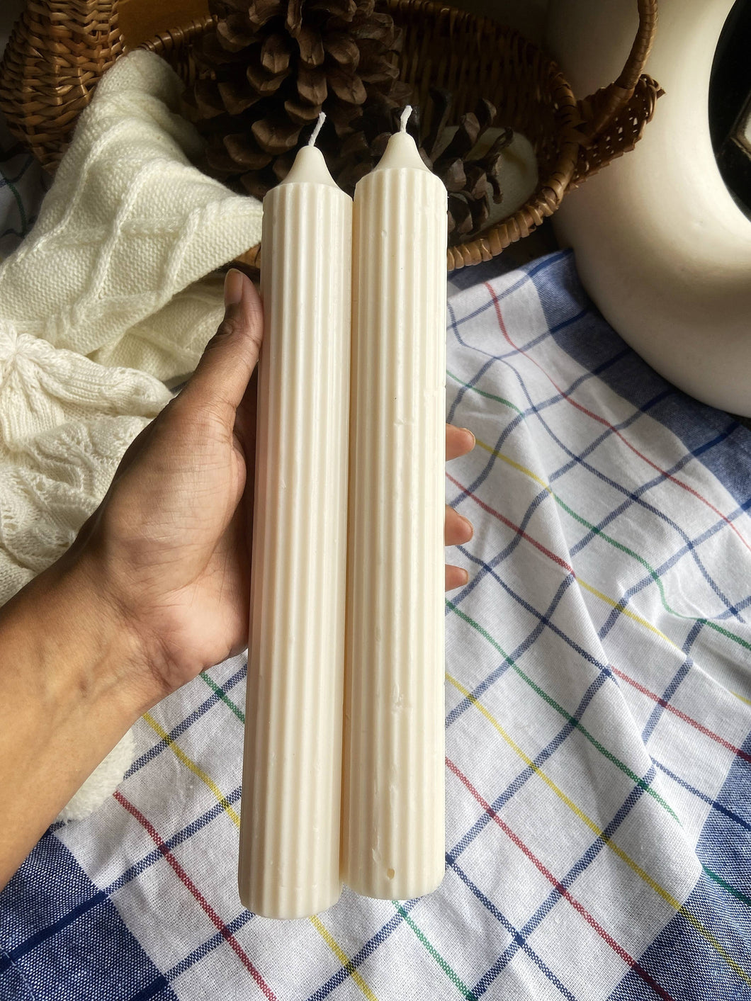 Long Textured Taper Candles | White - 10 Inches