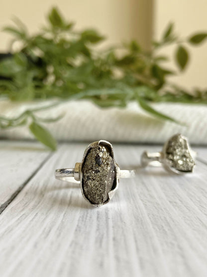 Raw Pyrite fine Silver Ring | Financial Abundance & Protection