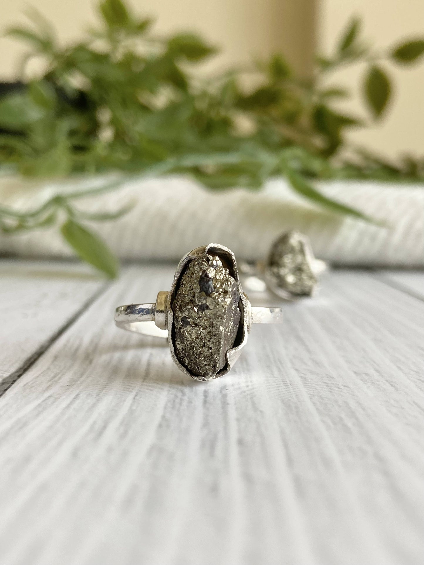 Raw Pyrite fine Silver Ring | Financial Abundance & Protection