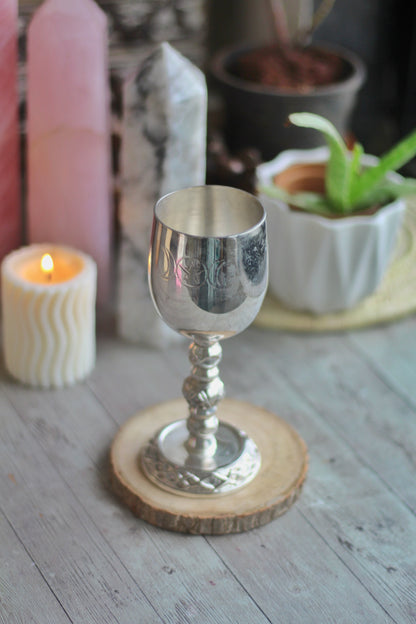 Triple Moon Carved Brass Chalice