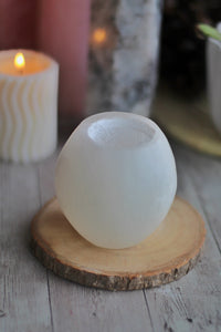 Egg Shape Selenite Candle Holder