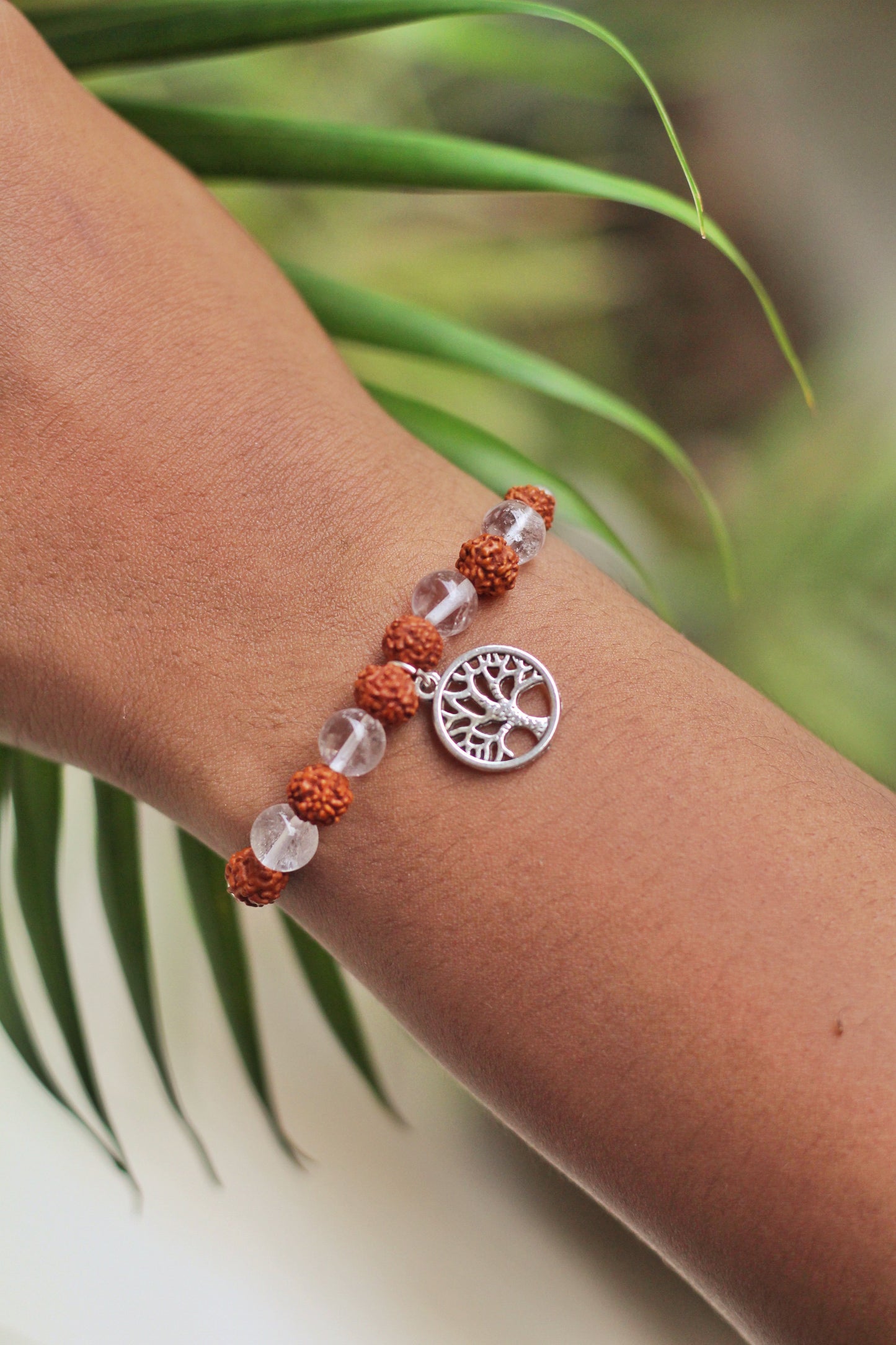 Clear quartz and Rudraksh with Tree of Life Charm Rakhi