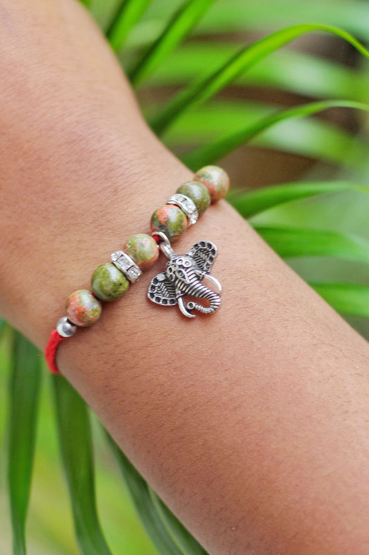 Unakite Rakhi with Ganesh Head Charm