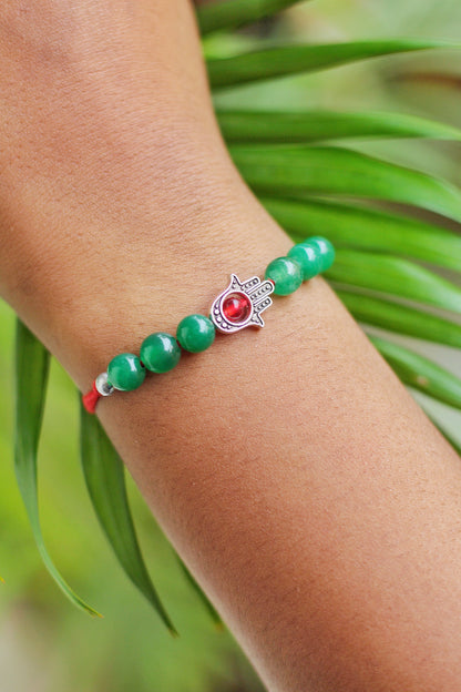 Green Aventurine with Hamsa Charm Rakhi