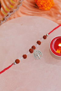 Clear quartz and Rudraksh with Tree of Life Charm Rakhi