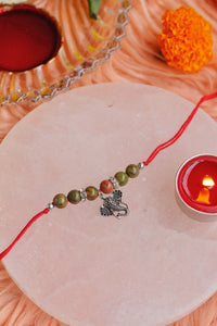 Unakite Rakhi with Ganesh Head Charm