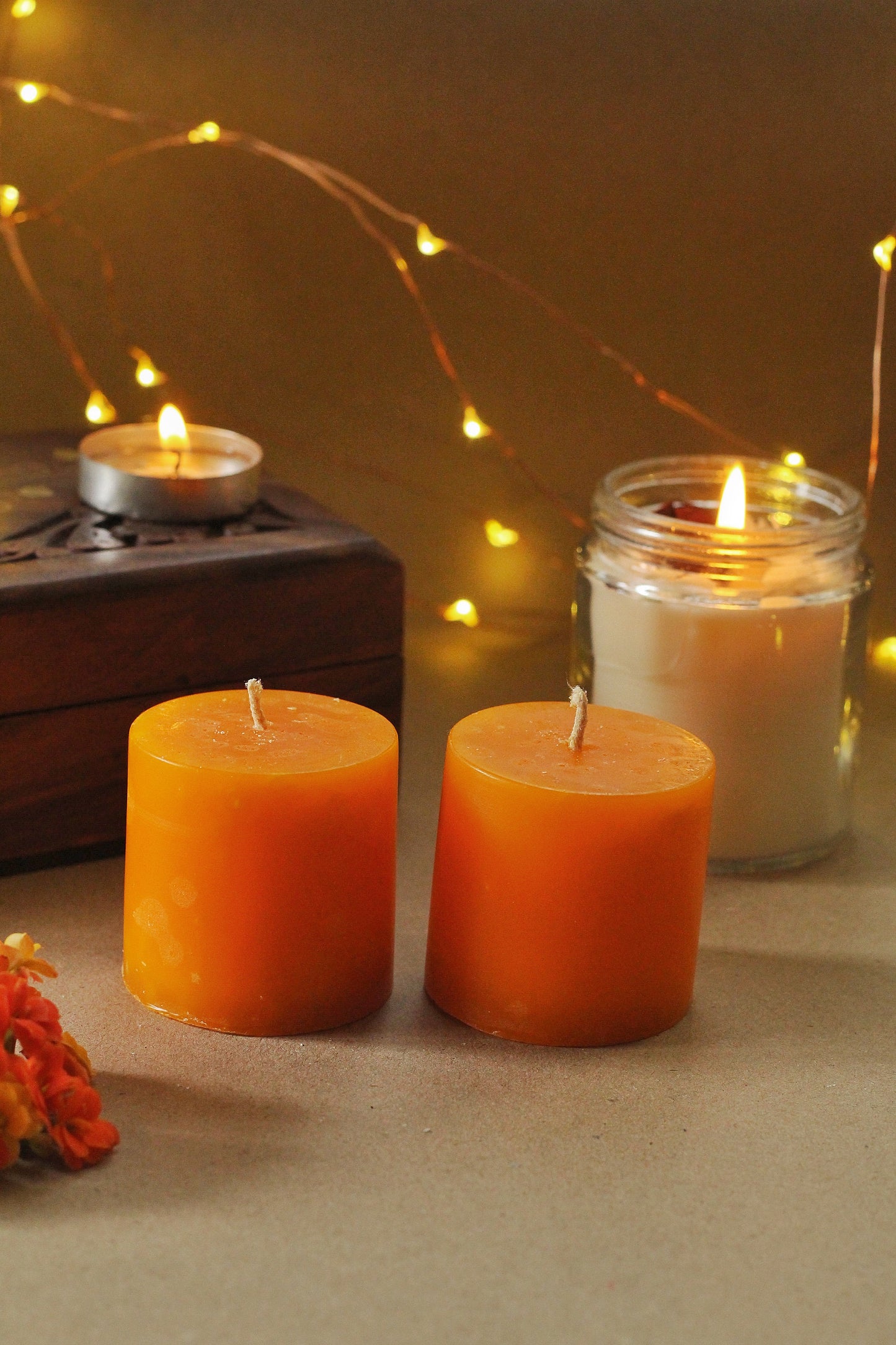 Lilith Small Orange Pillar Candle - 2 Inch Pack of 2