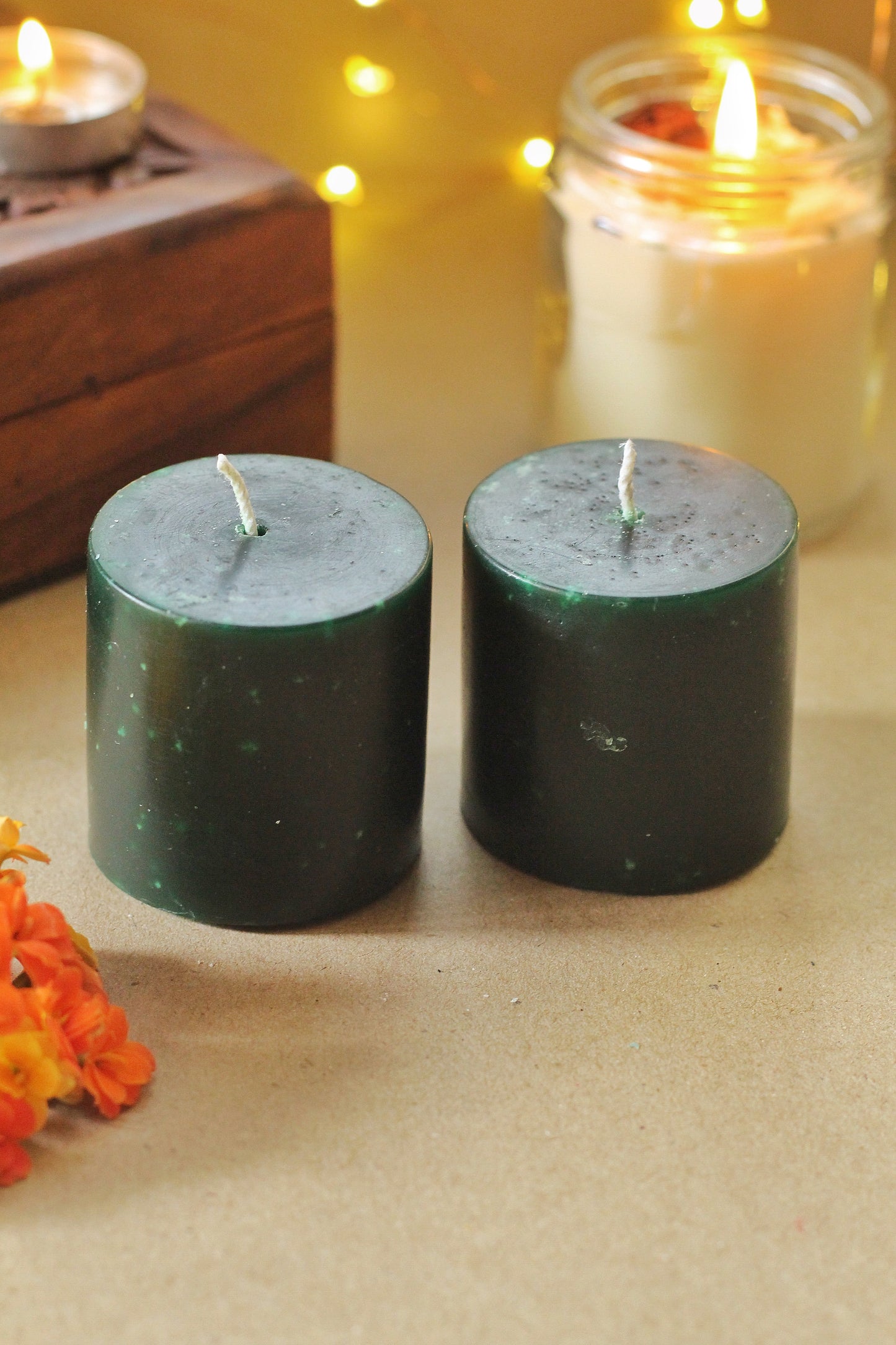 Lilith Small Green Pillar Candle - 2 Inch Pack of 2