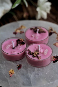 Pink Scented Tea Light Candles - Rose Petals & Rose Quarts