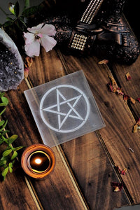 Selenite Plate with Symbol of Pentacle