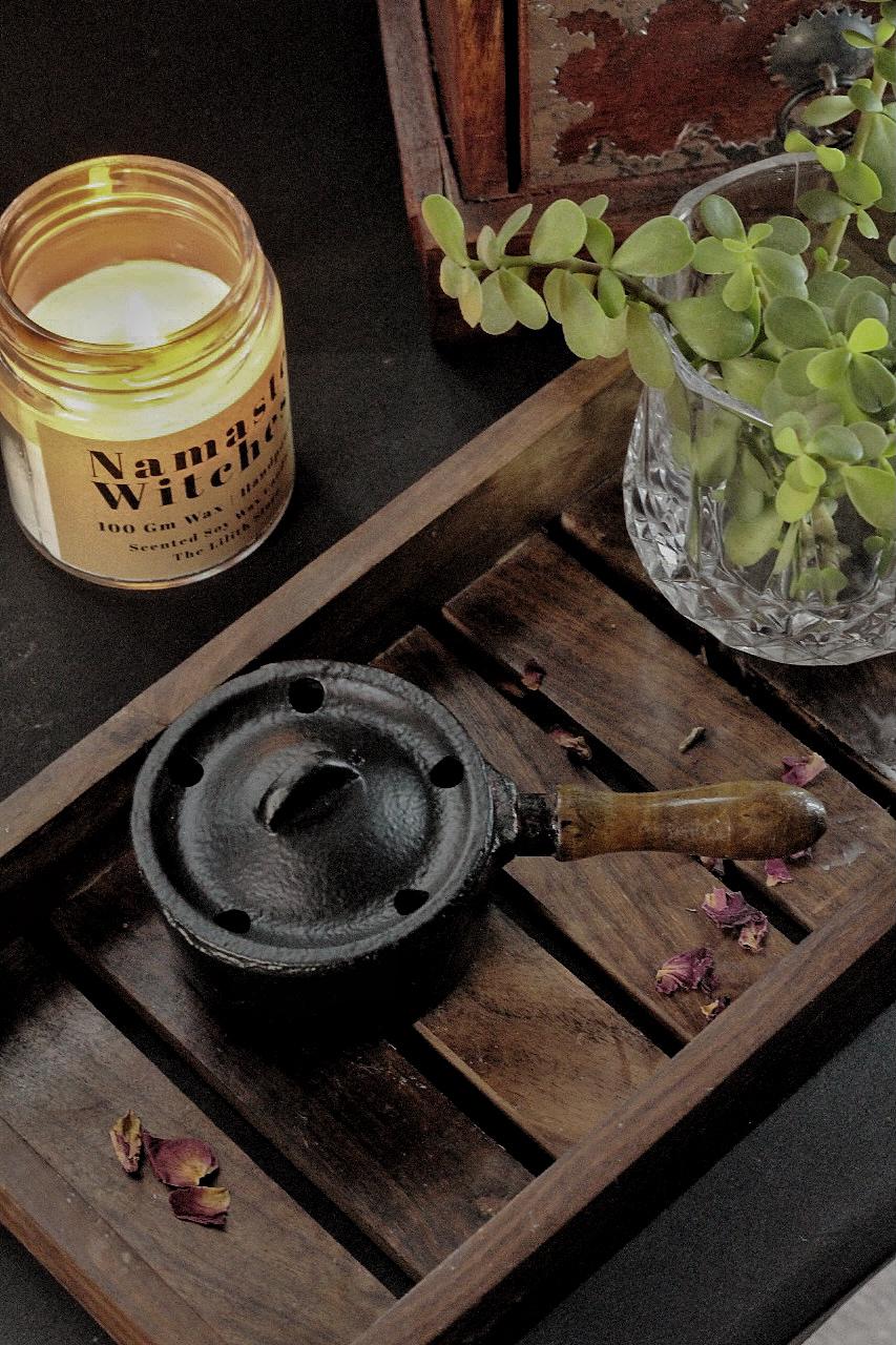 Cast Iron Incense Burner with wooden Handle