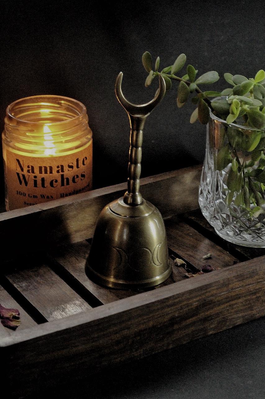 Brass Altar Bell with Triple Moon Symbol
