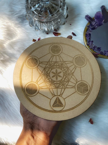 Metatron's Cube Wooden Crystal Grid Tile | Board