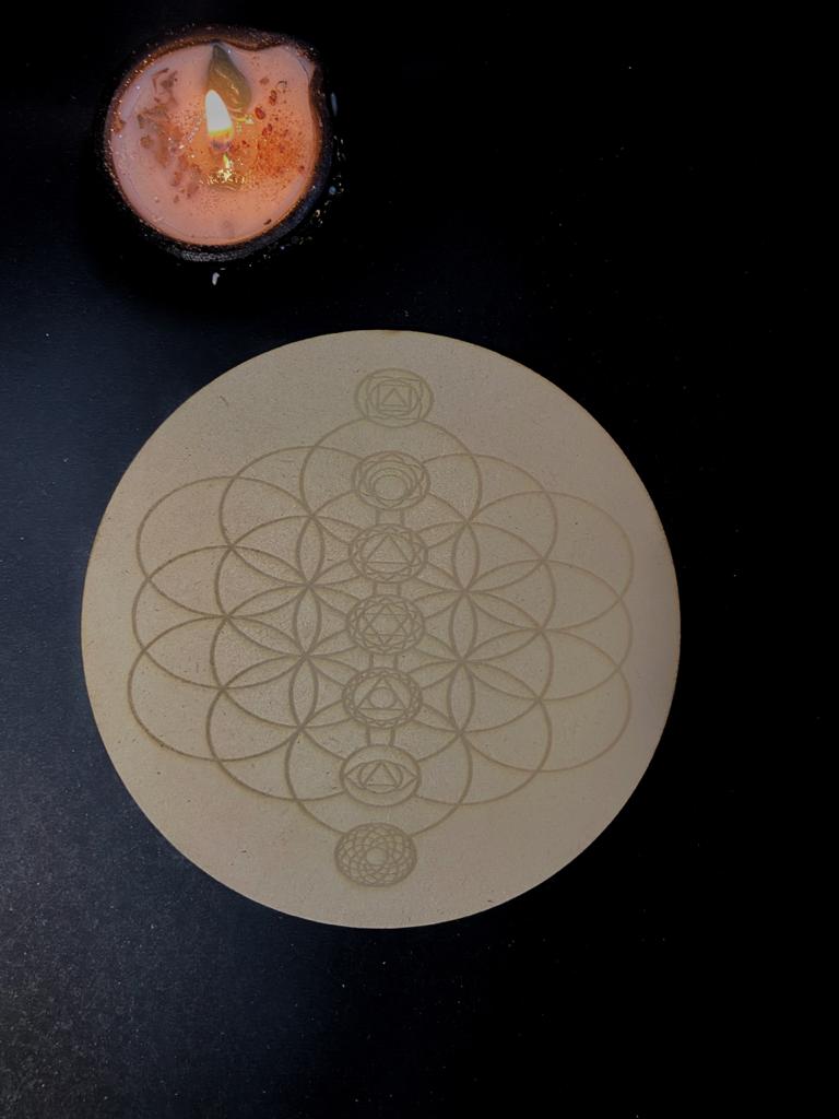 Flower of Life & Chakra details Wooden Crystal Grid Tile | Board