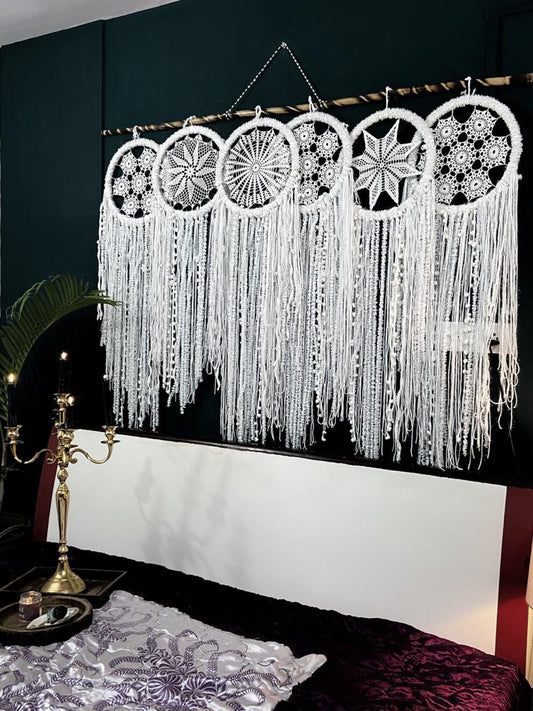 White Dreamcatcher | Giant White fur thread dreamcatcher with 6 Individual Rings