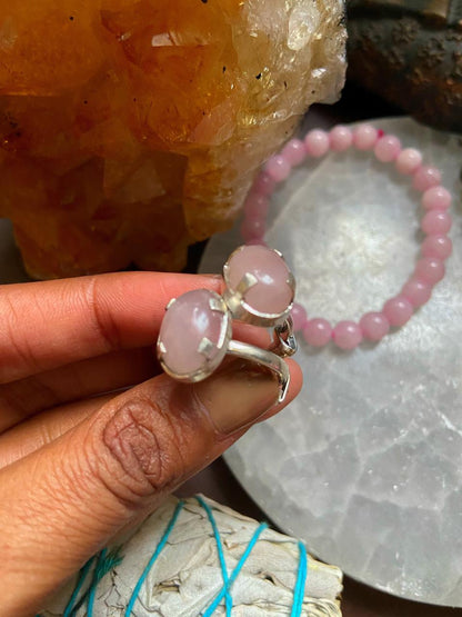 Rose Quartz Silver Adjustable Ring