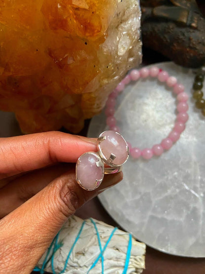 Rose Quartz Silver Adjustable Ring