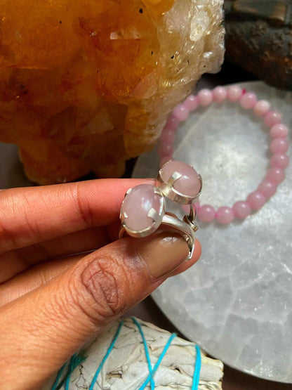 Rose Quartz Silver Adjustable Ring