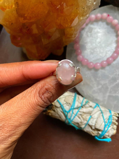 Rose Quartz Silver Adjustable Ring