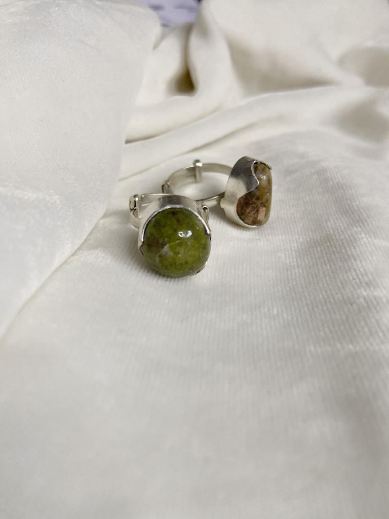 Unakite  Silver Adjustable Ring