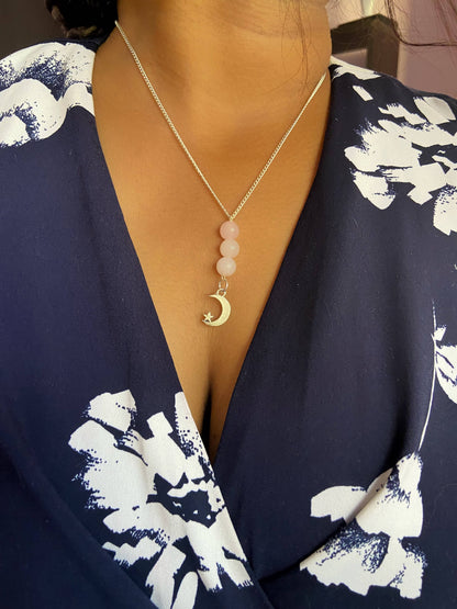 Rose Quartz Bead Silver Necklace