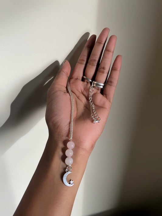 Rose Quartz Bead Silver Necklace