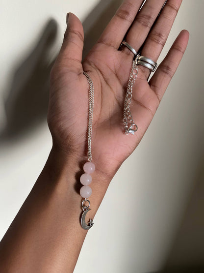 Rose Quartz Bead Silver Necklace