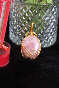 Rose Quartz Pendant | Golden Wire Wrap - 1 Piece