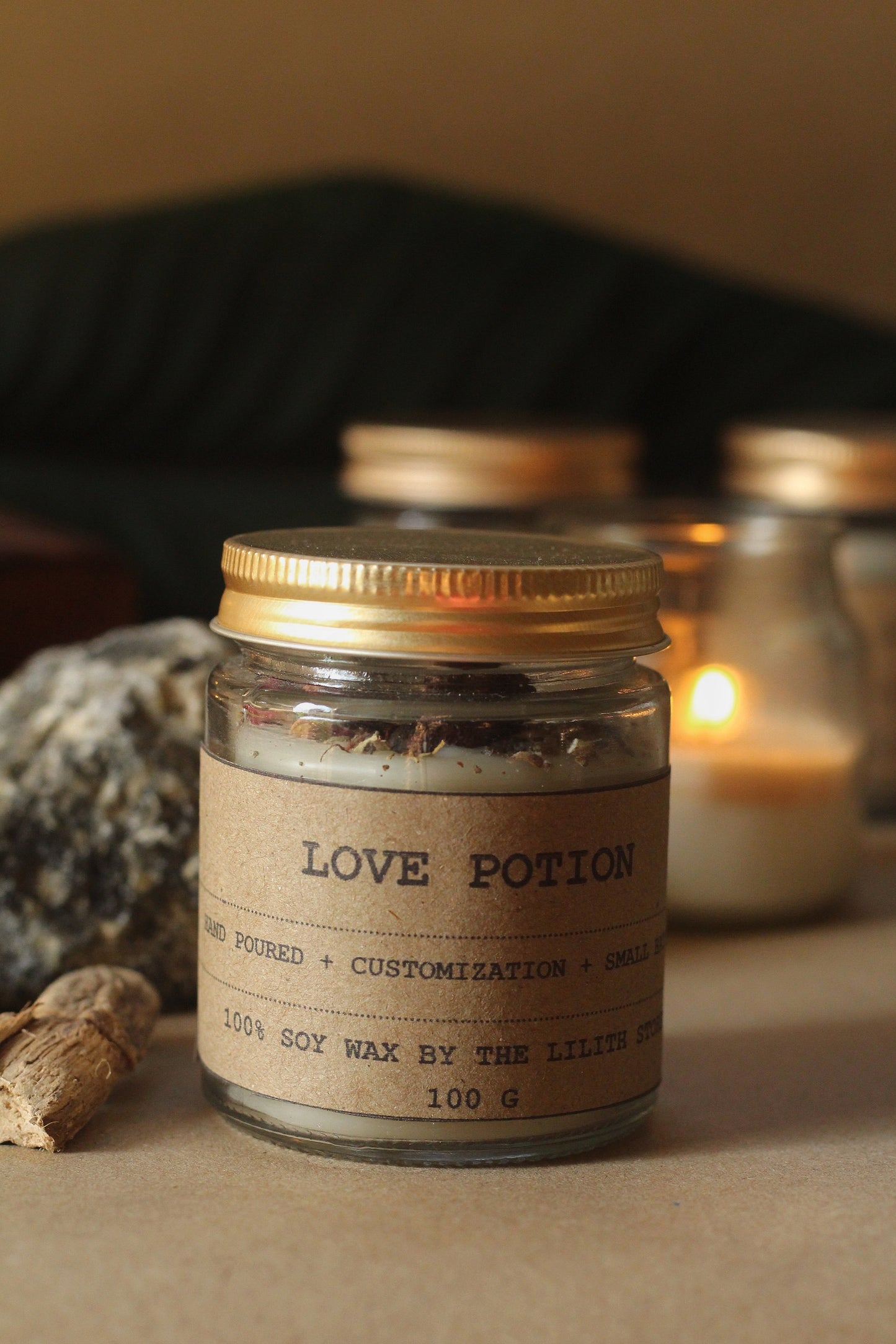 Love Potion Candle | Ritual Candle | Herb & Crystal Infused Candle 100 gm wax