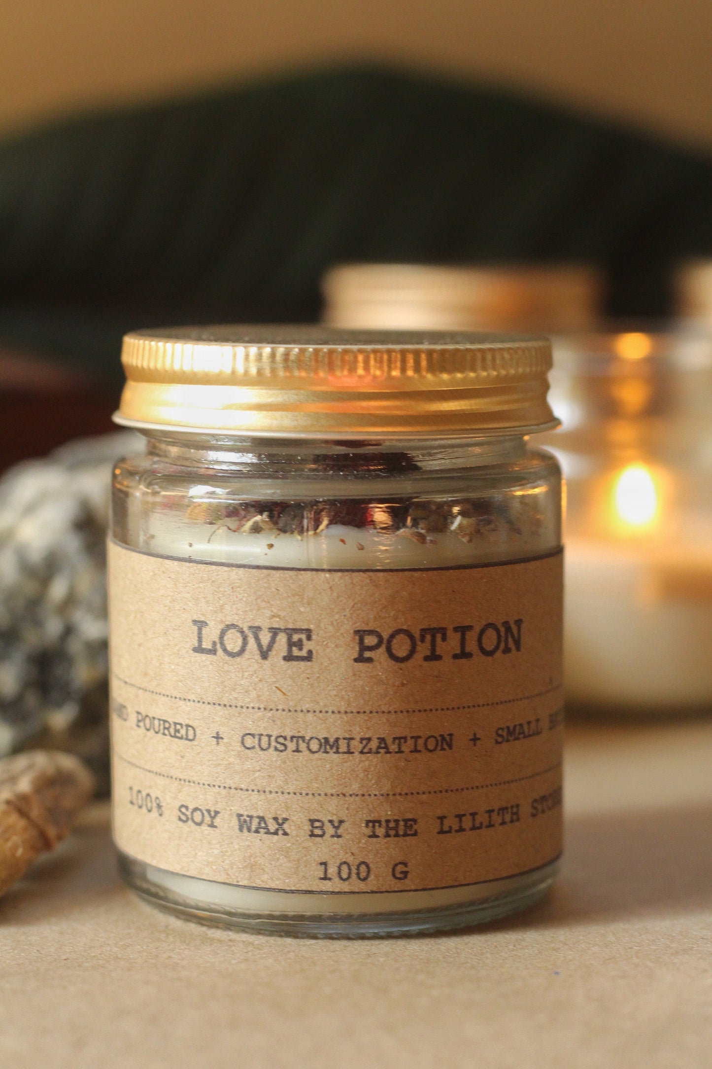 Love Potion Candle | Ritual Candle | Herb & Crystal Infused Candle 100 gm wax
